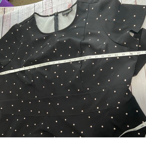 Lane Bryant Belted Top Womens Plus 24 Polka Dot Black Short Sleeves Stretch - Picture 5 of 9